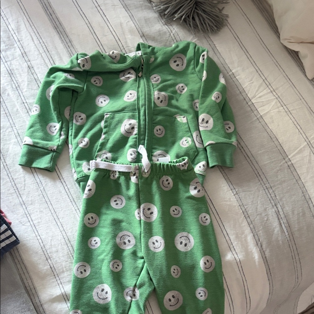 Kids Green Smiley Face Hoodie and Joggers Set